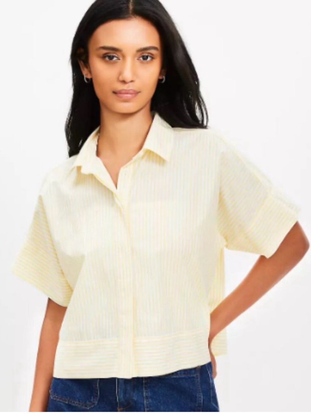 LOFT-Short-Sleeve Collared Top in Pale Yellow